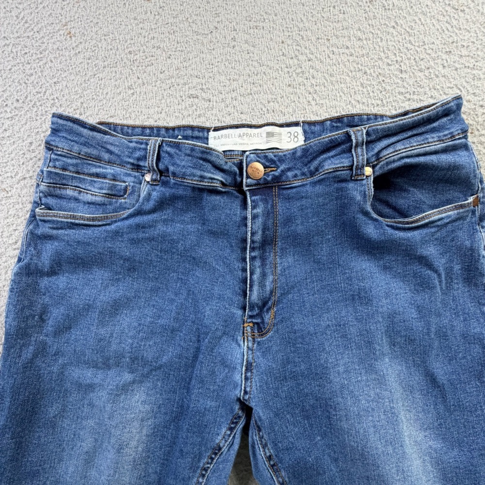 Barbell Apparel Mens Athletic Fit Blue Denim Jeans Medium Wash Size 38 x 32 - Picture 9 of 11